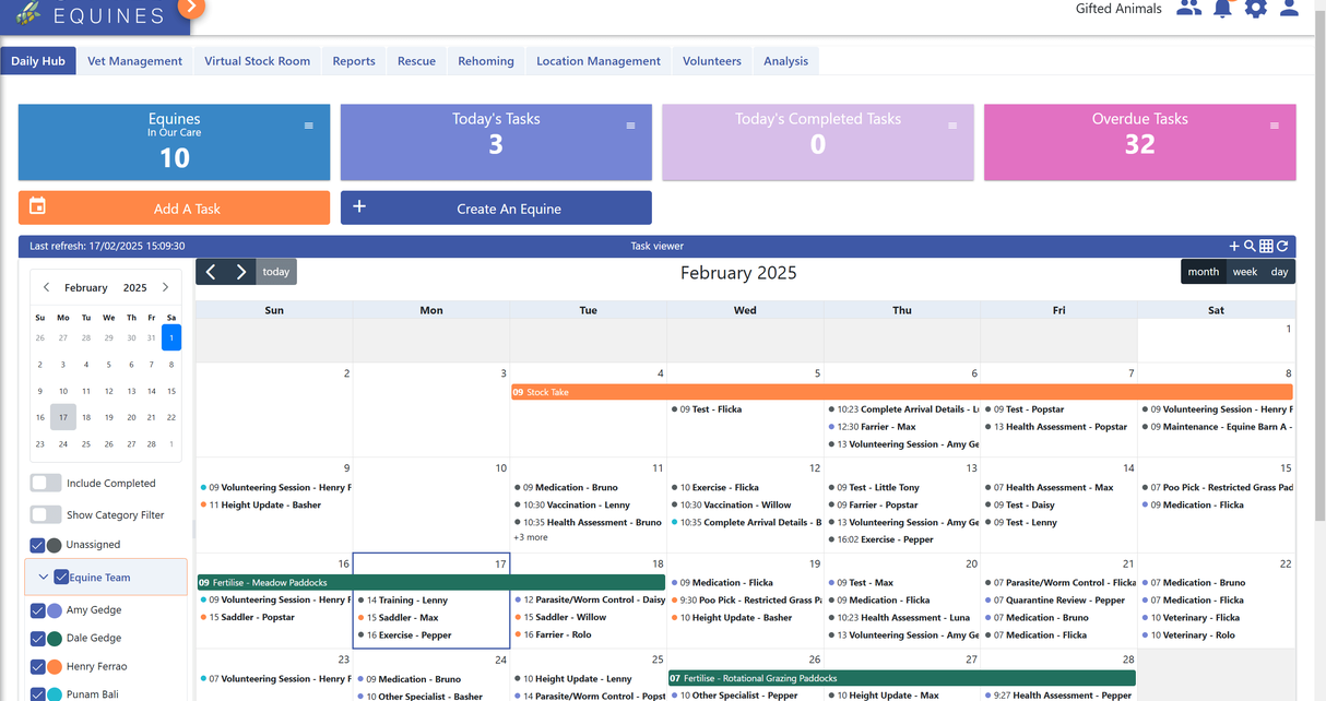 Task management workflows and processes A calendar interface displaying various scheduled events for February 2023.